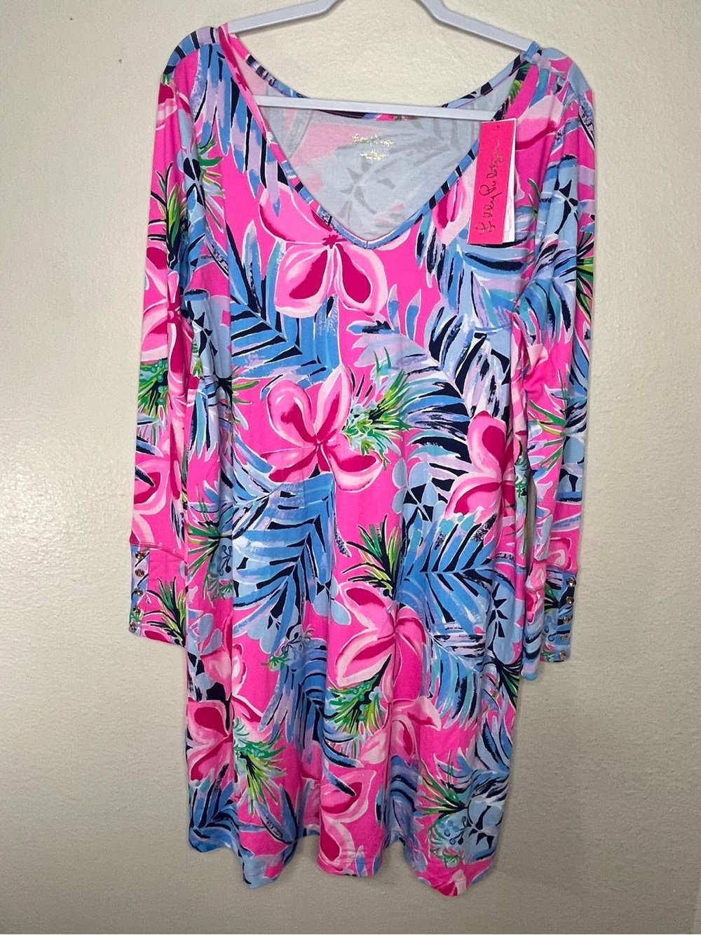 NWT Lilly Pulitzer Kaisley Dual Neck Dress XL in Pretty In Pink Cockatoo